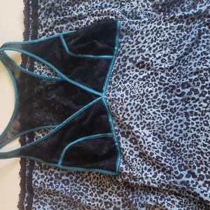 Free People turquoise and black cheetah print nightie